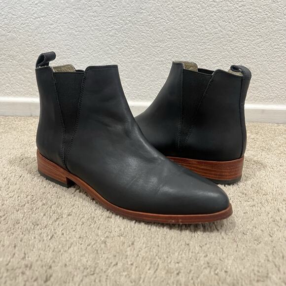 Nisolo Everyday Chelsea Boots Black Leather Pointed Toe Low Stacked Heel Size 7 - Picture 4 of 8